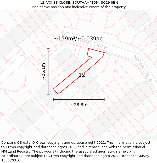 12, VOKES CLOSE, SOUTHAMPTON, SO19 8BN: Plot and title map