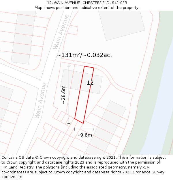 12, WAIN AVENUE, CHESTERFIELD, S41 0FB: Plot and title map