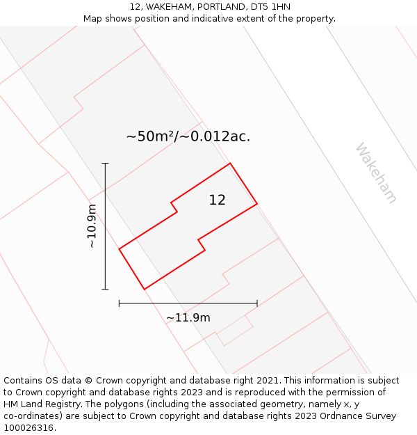 12, WAKEHAM, PORTLAND, DT5 1HN: Plot and title map