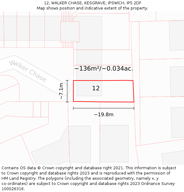 12, WALKER CHASE, KESGRAVE, IPSWICH, IP5 2DF: Plot and title map