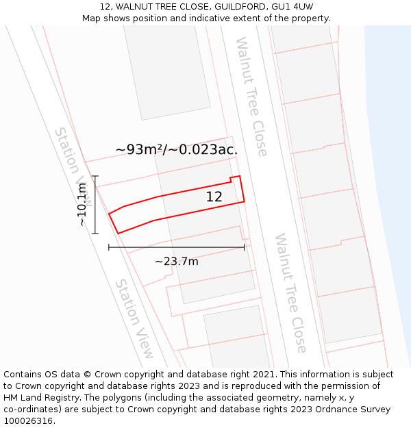 12, WALNUT TREE CLOSE, GUILDFORD, GU1 4UW: Plot and title map