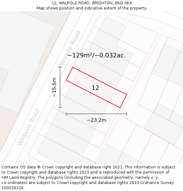 12, WALPOLE ROAD, BRIGHTON, BN2 0EA: Plot and title map