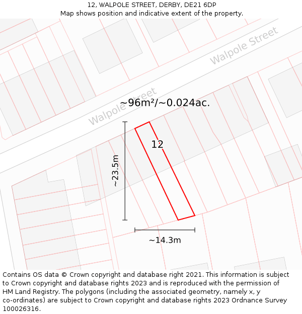 12, WALPOLE STREET, DERBY, DE21 6DP: Plot and title map