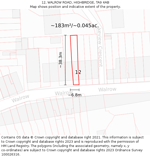 12, WALROW ROAD, HIGHBRIDGE, TA9 4AB: Plot and title map