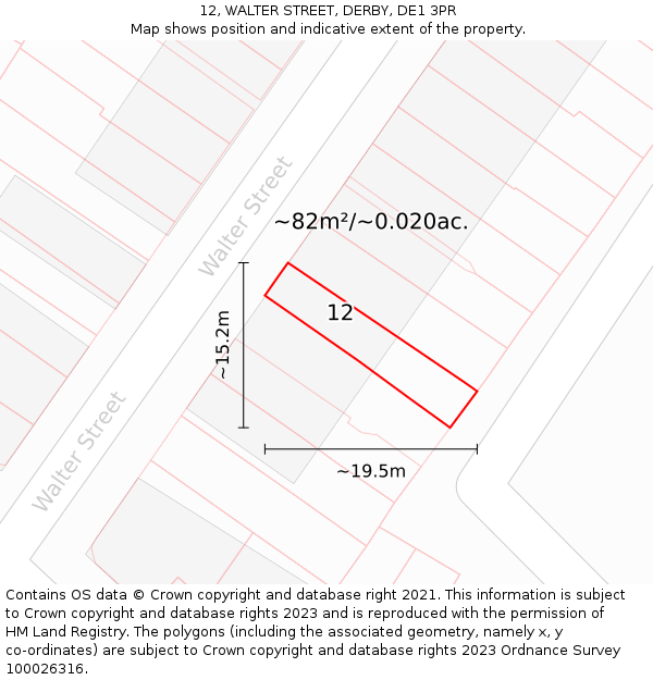 12, WALTER STREET, DERBY, DE1 3PR: Plot and title map