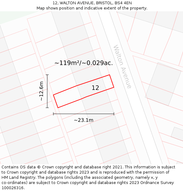 12, WALTON AVENUE, BRISTOL, BS4 4EN: Plot and title map