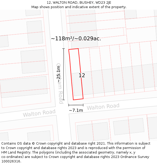 12, WALTON ROAD, BUSHEY, WD23 2JE: Plot and title map