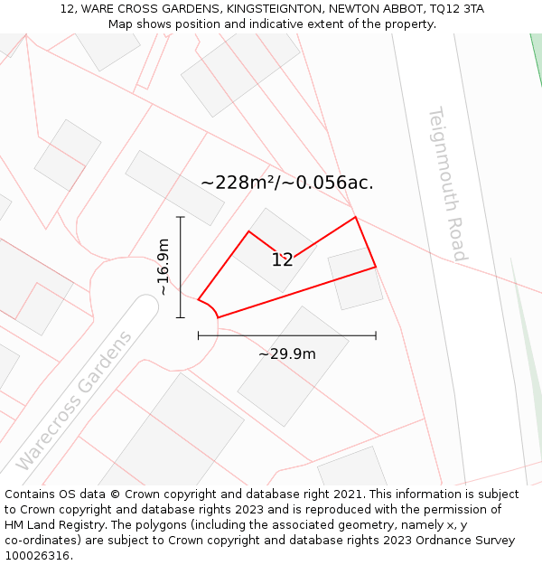 12, WARE CROSS GARDENS, KINGSTEIGNTON, NEWTON ABBOT, TQ12 3TA: Plot and title map