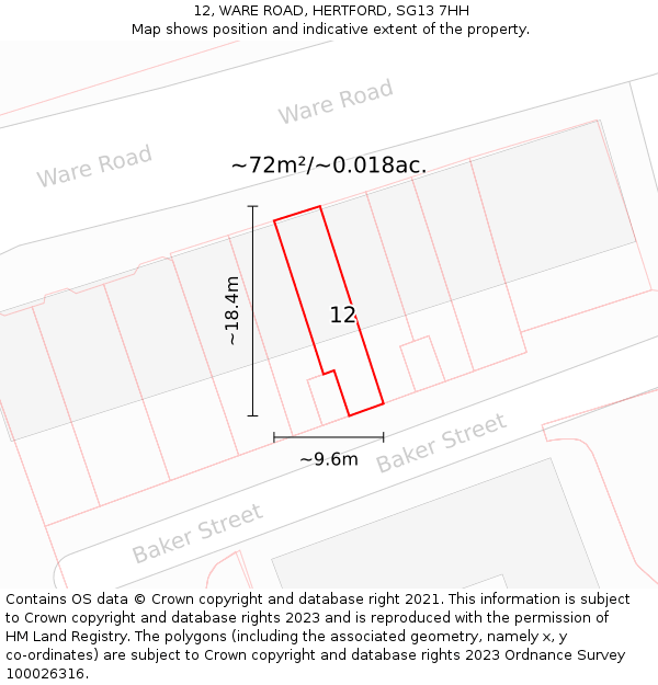 12, WARE ROAD, HERTFORD, SG13 7HH: Plot and title map