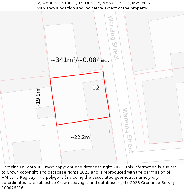 12, WAREING STREET, TYLDESLEY, MANCHESTER, M29 8HS: Plot and title map