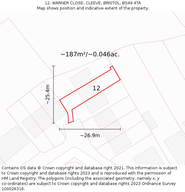 12, WARNER CLOSE, CLEEVE, BRISTOL, BS49 4TA: Plot and title map
