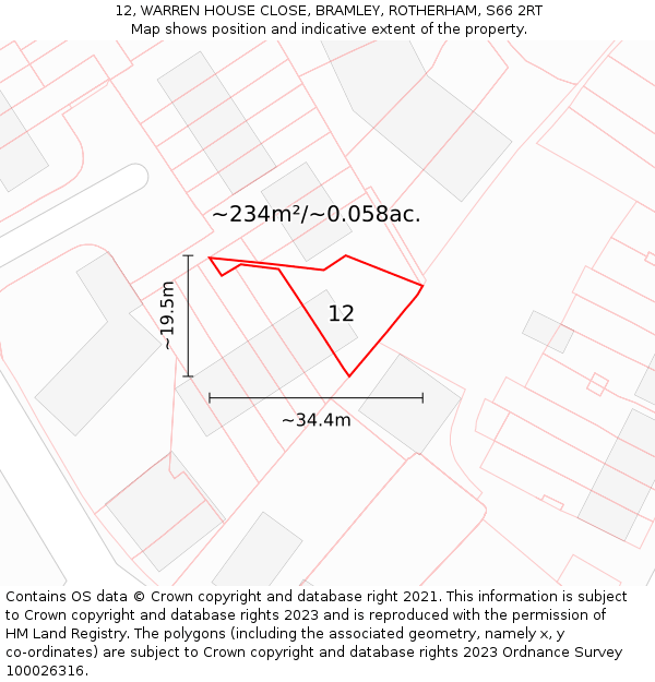 12, WARREN HOUSE CLOSE, BRAMLEY, ROTHERHAM, S66 2RT: Plot and title map