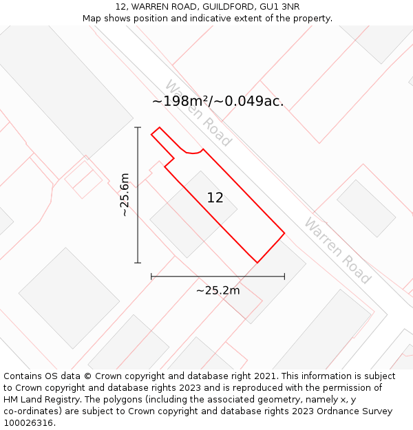 12, WARREN ROAD, GUILDFORD, GU1 3NR: Plot and title map