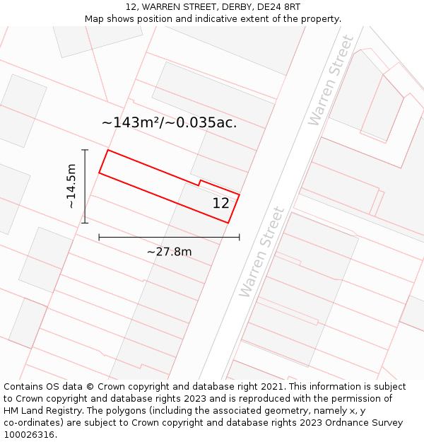 12, WARREN STREET, DERBY, DE24 8RT: Plot and title map