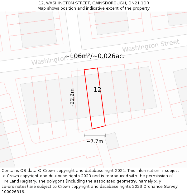 12, WASHINGTON STREET, GAINSBOROUGH, DN21 1DR: Plot and title map