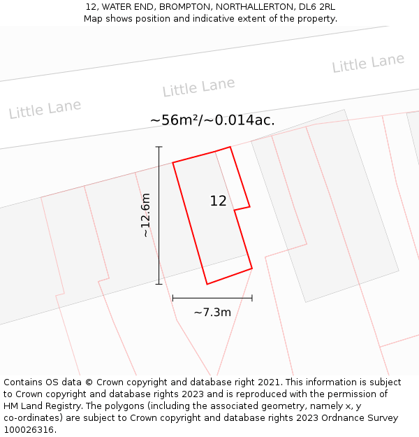 12, WATER END, BROMPTON, NORTHALLERTON, DL6 2RL: Plot and title map