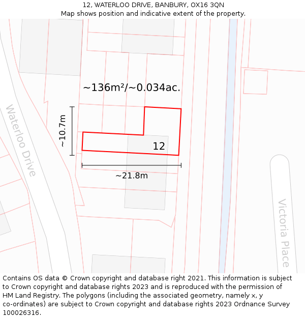 12, WATERLOO DRIVE, BANBURY, OX16 3QN: Plot and title map