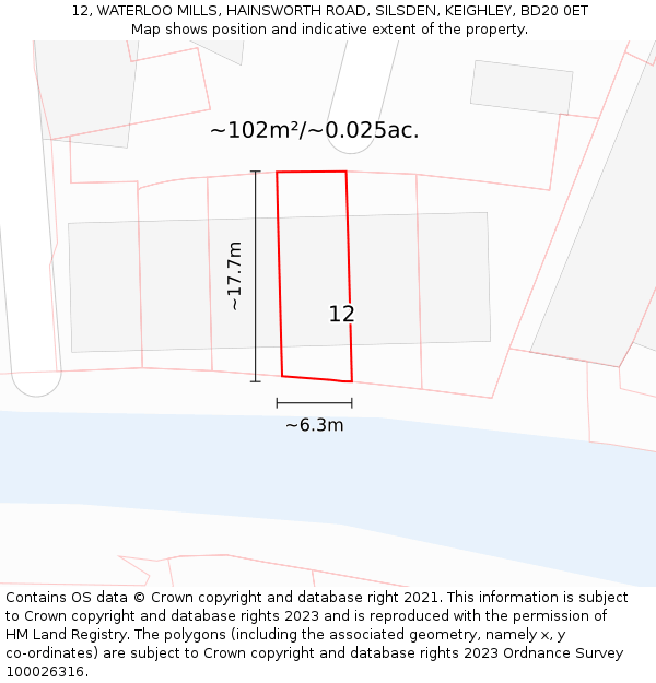 12, WATERLOO MILLS, HAINSWORTH ROAD, SILSDEN, KEIGHLEY, BD20 0ET: Plot and title map