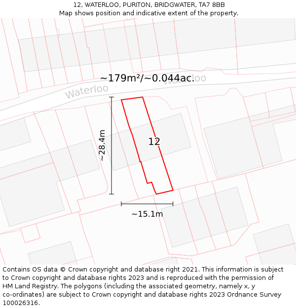 12, WATERLOO, PURITON, BRIDGWATER, TA7 8BB: Plot and title map