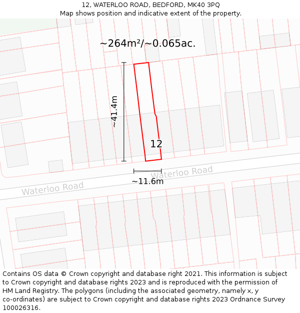 12, WATERLOO ROAD, BEDFORD, MK40 3PQ: Plot and title map