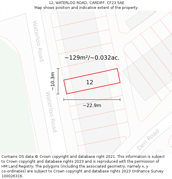 12, WATERLOO ROAD, CARDIFF, CF23 5AE: Plot and title map