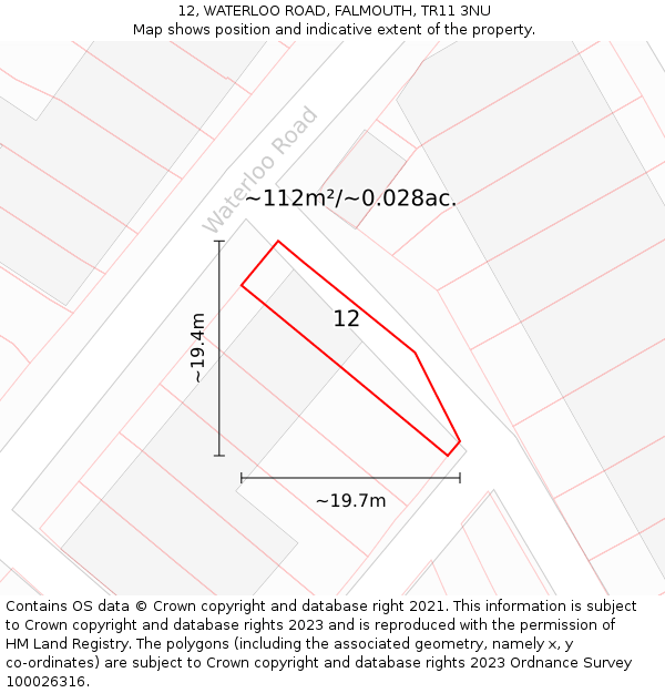 12, WATERLOO ROAD, FALMOUTH, TR11 3NU: Plot and title map