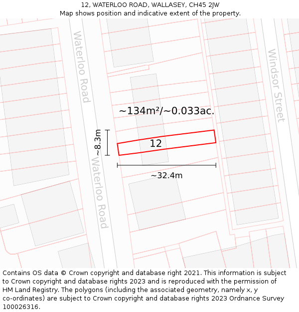 12, WATERLOO ROAD, WALLASEY, CH45 2JW: Plot and title map