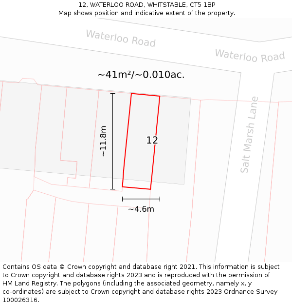 12, WATERLOO ROAD, WHITSTABLE, CT5 1BP: Plot and title map