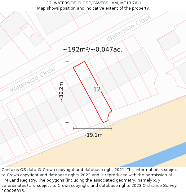 12, WATERSIDE CLOSE, FAVERSHAM, ME13 7AU: Plot and title map
