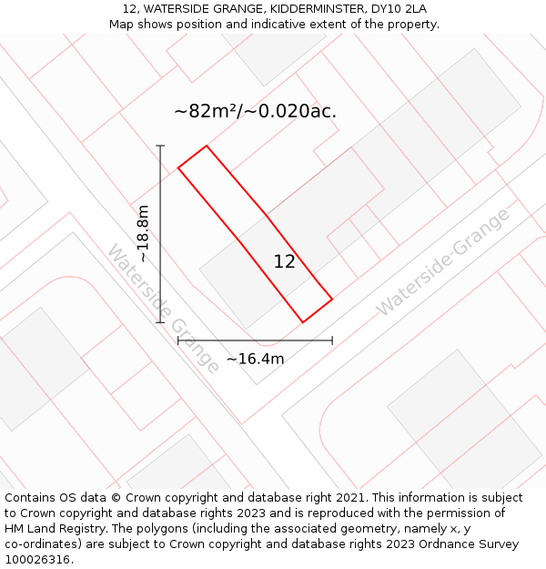 12, WATERSIDE GRANGE, KIDDERMINSTER, DY10 2LA: Plot and title map