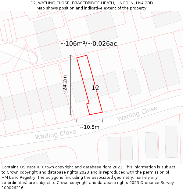 12, WATLING CLOSE, BRACEBRIDGE HEATH, LINCOLN, LN4 2BD: Plot and title map