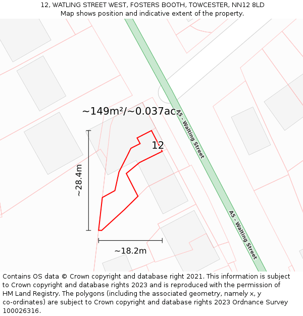 12, WATLING STREET WEST, FOSTERS BOOTH, TOWCESTER, NN12 8LD: Plot and title map