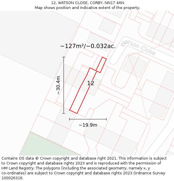 12, WATSON CLOSE, CORBY, NN17 4AN: Plot and title map