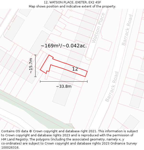 12, WATSON PLACE, EXETER, EX2 4SF: Plot and title map