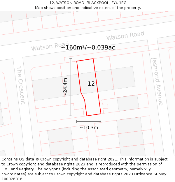12, WATSON ROAD, BLACKPOOL, FY4 1EG: Plot and title map