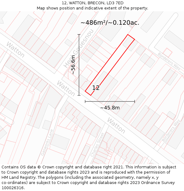 12, WATTON, BRECON, LD3 7ED: Plot and title map