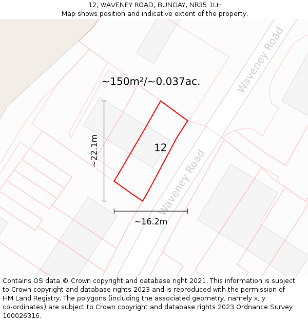 12, WAVENEY ROAD, BUNGAY, NR35 1LH: Plot and title map
