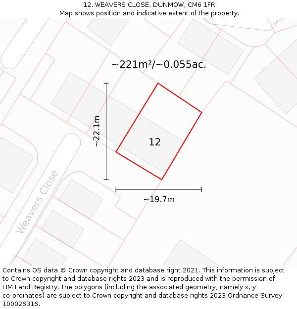 12, WEAVERS CLOSE, DUNMOW, CM6 1FR: Plot and title map