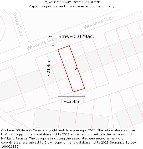 12, WEAVERS WAY, DOVER, CT16 2DD: Plot and title map