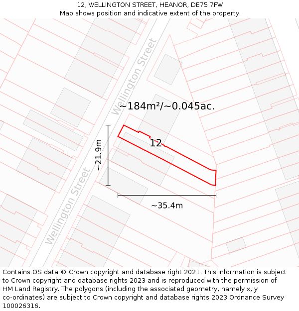 12, WELLINGTON STREET, HEANOR, DE75 7FW: Plot and title map