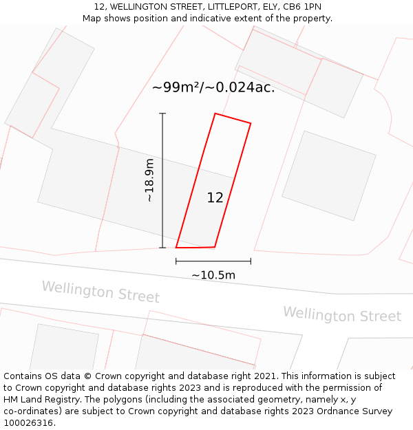 12, WELLINGTON STREET, LITTLEPORT, ELY, CB6 1PN: Plot and title map