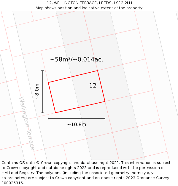 12, WELLINGTON TERRACE, LEEDS, LS13 2LH: Plot and title map