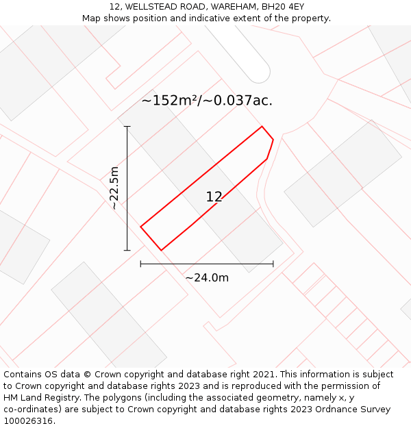 12, WELLSTEAD ROAD, WAREHAM, BH20 4EY: Plot and title map