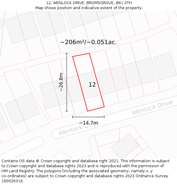 12, WENLOCK DRIVE, BROMSGROVE, B61 0TH: Plot and title map