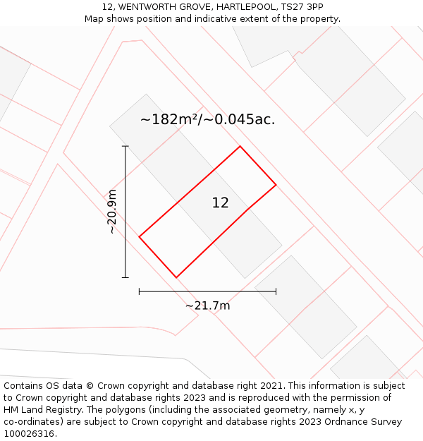 12, WENTWORTH GROVE, HARTLEPOOL, TS27 3PP: Plot and title map