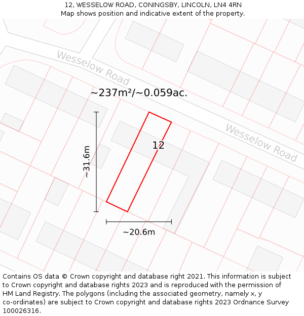 12, WESSELOW ROAD, CONINGSBY, LINCOLN, LN4 4RN: Plot and title map