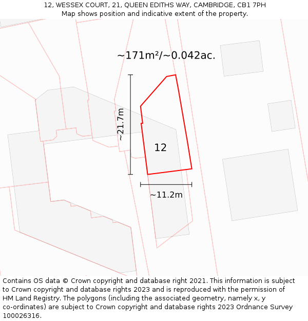 12, WESSEX COURT, 21, QUEEN EDITHS WAY, CAMBRIDGE, CB1 7PH: Plot and title map