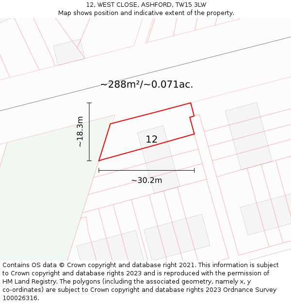 12, WEST CLOSE, ASHFORD, TW15 3LW: Plot and title map