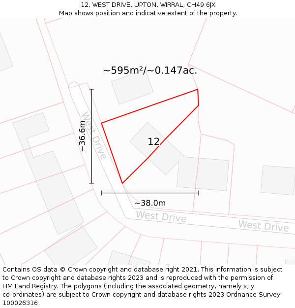 12, WEST DRIVE, UPTON, WIRRAL, CH49 6JX: Plot and title map
