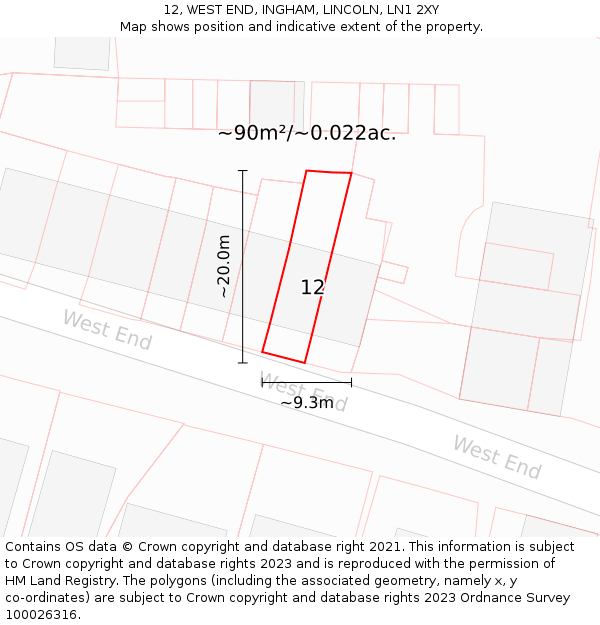 12, WEST END, INGHAM, LINCOLN, LN1 2XY: Plot and title map